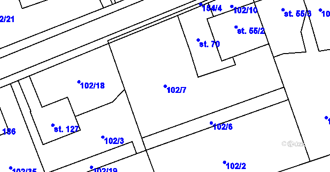 Parcela st. 102/7 v KÚ Trusovice, Katastrální mapa