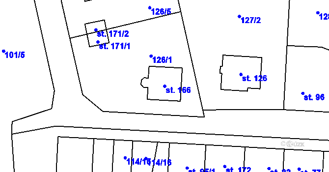 Parcela st. 166 v KÚ Trusovice, Katastrální mapa