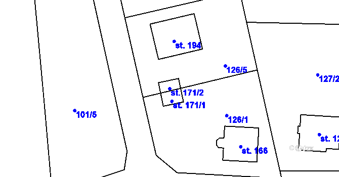 Parcela st. 171/2 v KÚ Trusovice, Katastrální mapa