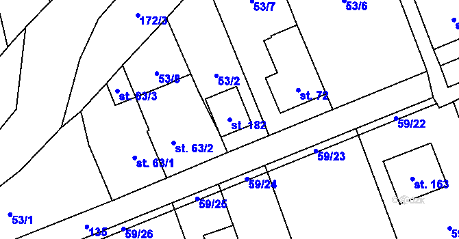 Parcela st. 182 v KÚ Trusovice, Katastrální mapa