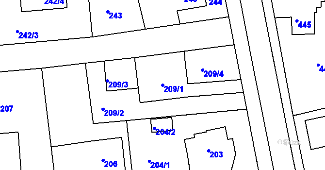 Parcela st. 209/1 v KÚ Bohuslavice nad Metují, Katastrální mapa