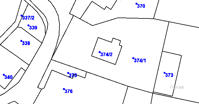 Parcela st. 374/2 v KÚ Bohuslavice nad Metují, Katastrální mapa