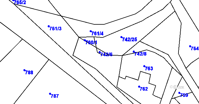 Parcela st. 742/6 v KÚ Bohuslavice nad Metují, Katastrální mapa