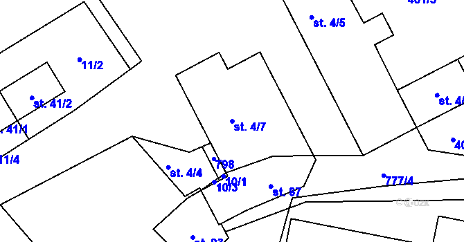Parcela st. 4/7 v KÚ Bohuslavice, Katastrální mapa
