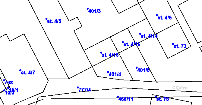 Parcela st. 4/16 v KÚ Bohuslavice, Katastrální mapa