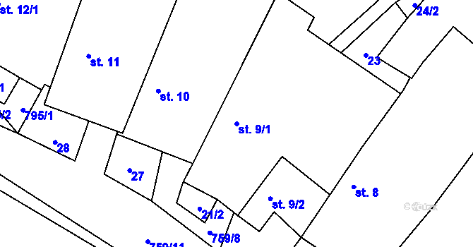 Parcela st. 9/1 v KÚ Bohuslavice, Katastrální mapa