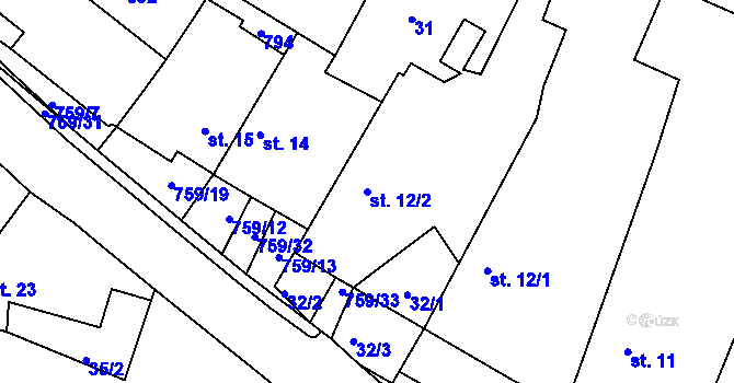 Parcela st. 12/2 v KÚ Bohuslavice, Katastrální mapa