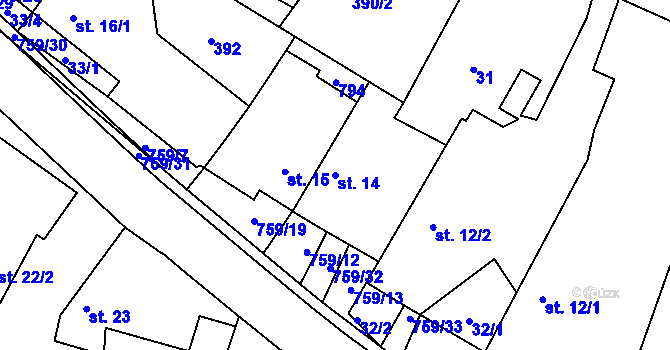 Parcela st. 14 v KÚ Bohuslavice, Katastrální mapa
