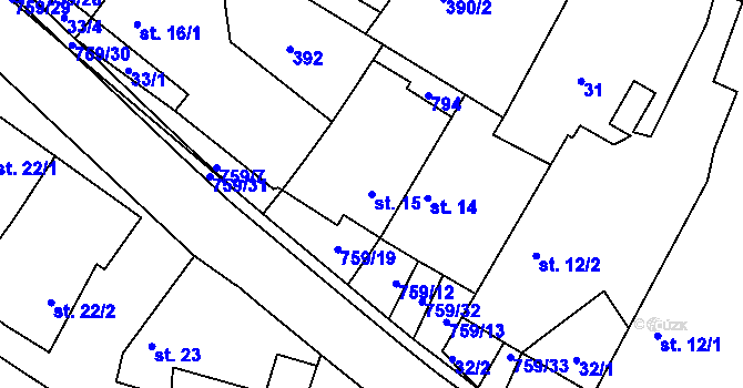 Parcela st. 15 v KÚ Bohuslavice, Katastrální mapa