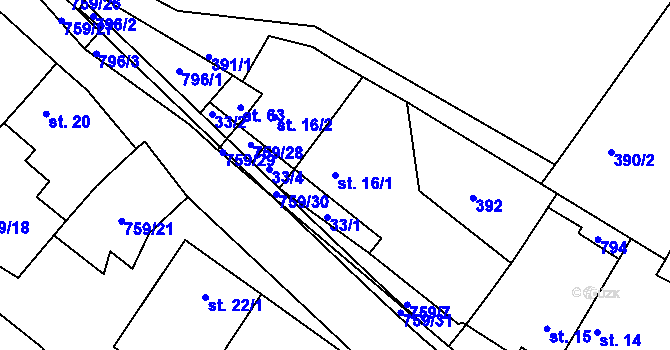 Parcela st. 16/1 v KÚ Bohuslavice, Katastrální mapa