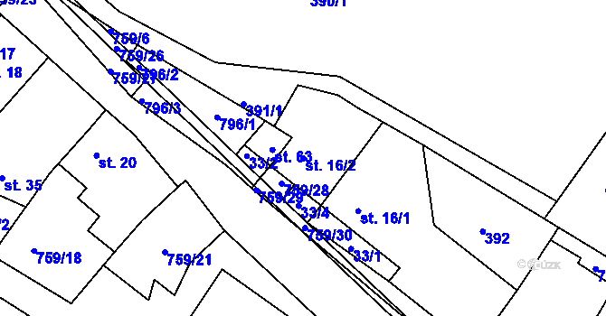 Parcela st. 16/2 v KÚ Bohuslavice, Katastrální mapa