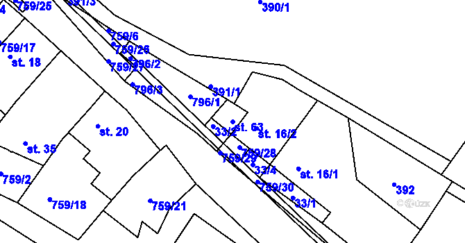 Parcela st. 63 v KÚ Bohuslavice, Katastrální mapa