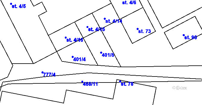 Parcela st. 401/5 v KÚ Bohuslavice, Katastrální mapa