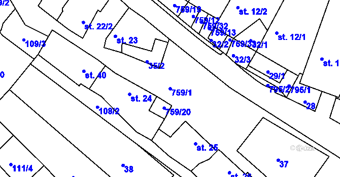 Parcela st. 759/1 v KÚ Bohuslavice, Katastrální mapa