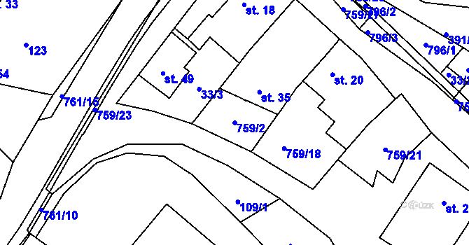 Parcela st. 759/2 v KÚ Bohuslavice, Katastrální mapa