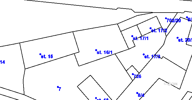 Parcela st. 16/1 v KÚ Bohuslavice u Konice, Katastrální mapa