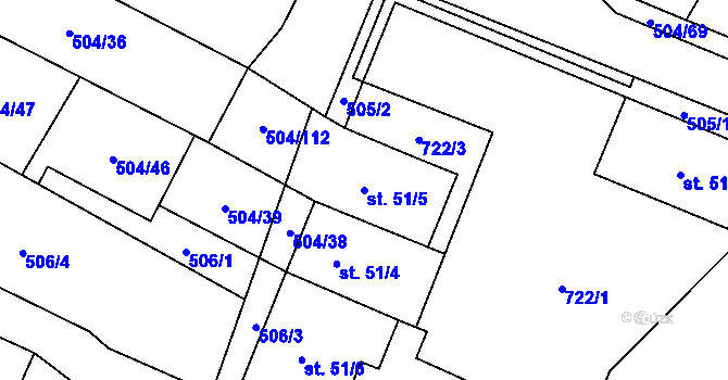 Parcela st. 51/5 v KÚ Bohuslavice u Konice, Katastrální mapa