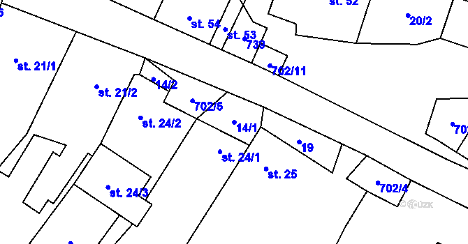 Parcela st. 14/1 v KÚ Bohuslavice u Konice, Katastrální mapa