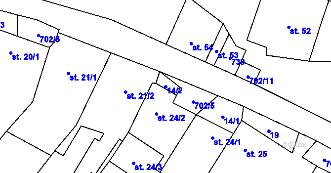 Parcela st. 14/2 v KÚ Bohuslavice u Konice, Katastrální mapa