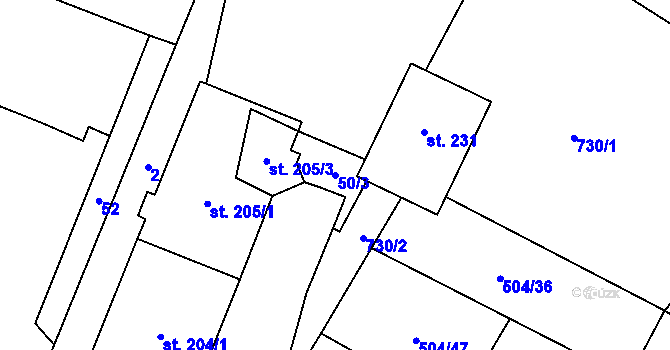 Parcela st. 50/3 v KÚ Bohuslavice u Konice, Katastrální mapa
