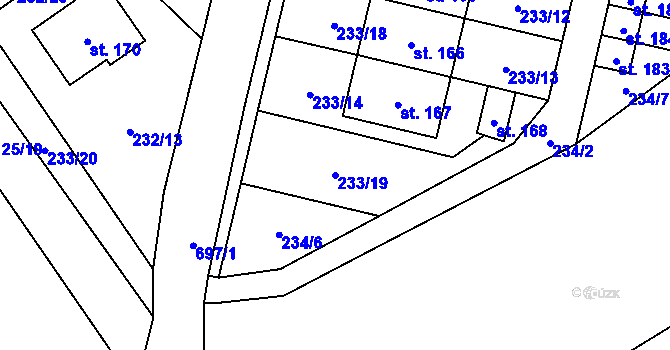 Parcela st. 233/19 v KÚ Bohuslavice u Konice, Katastrální mapa