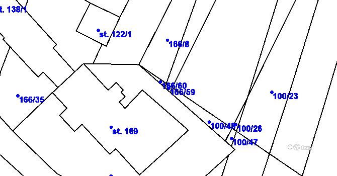 Parcela st. 166/59 v KÚ Bohuslavice u Konice, Katastrální mapa