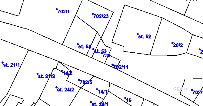 Parcela st. 739 v KÚ Bohuslavice u Konice, Katastrální mapa