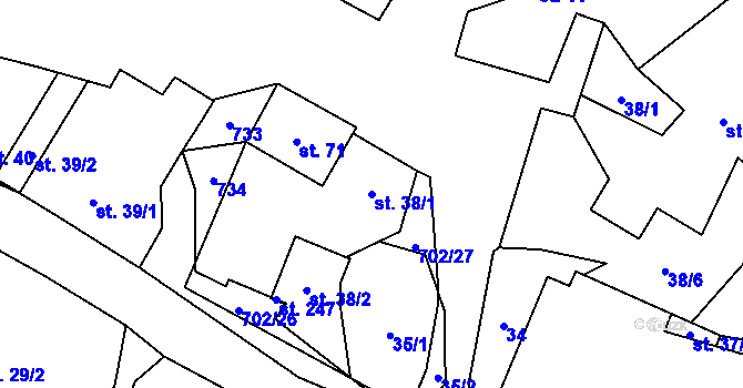 Parcela st. 38/1 v KÚ Bohuslavice u Konice, Katastrální mapa