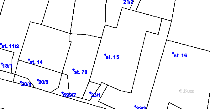 Parcela st. 15 v KÚ Hačky, Katastrální mapa