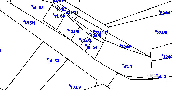 Parcela st. 54 v KÚ Hačky, Katastrální mapa