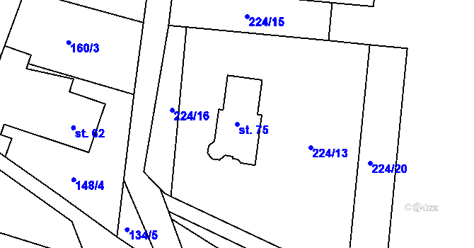 Parcela st. 75 v KÚ Hačky, Katastrální mapa