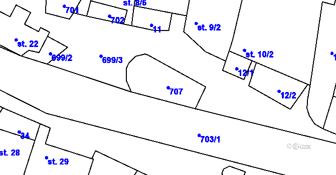 Parcela st. 707 v KÚ Hačky, Katastrální mapa