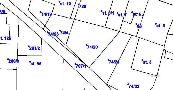 Parcela st. 74/20 v KÚ Polomí, Katastrální mapa