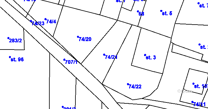 Parcela st. 74/21 v KÚ Polomí, Katastrální mapa