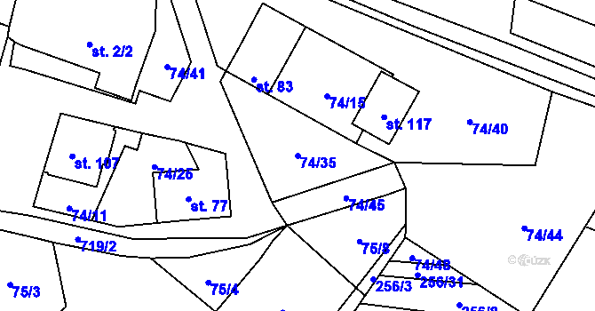 Parcela st. 74/35 v KÚ Polomí, Katastrální mapa
