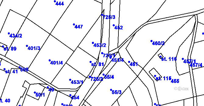 Parcela st. 725/1 v KÚ Polomí, Katastrální mapa