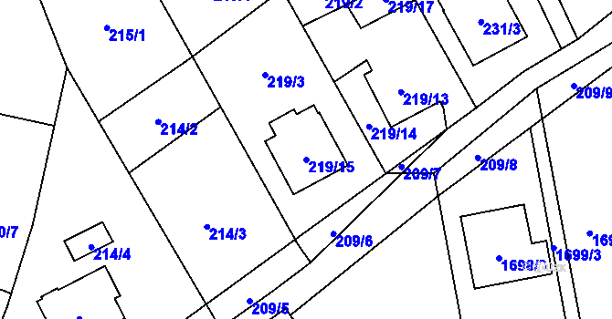 Parcela st. 219/15 v KÚ Bohuslavice u Hlučína, Katastrální mapa