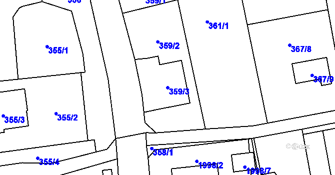 Parcela st. 359/3 v KÚ Bohuslavice u Hlučína, Katastrální mapa