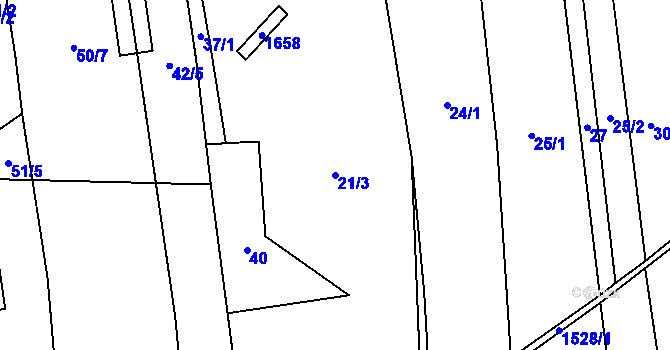 Parcela st. 21/3 v KÚ Bohuslavice nad Moravou, Katastrální mapa
