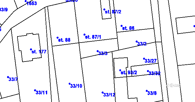Parcela st. 33/3 v KÚ Bohuslavice nad Moravou, Katastrální mapa