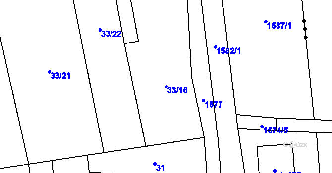Parcela st. 33/16 v KÚ Bohuslavice nad Moravou, Katastrální mapa