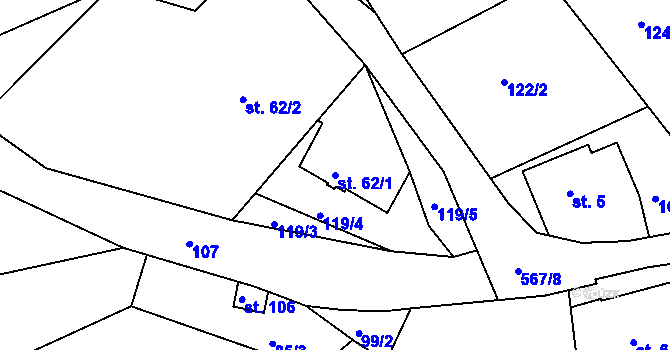 Parcela st. 62/1 v KÚ Bohuslavice nad Úpou, Katastrální mapa