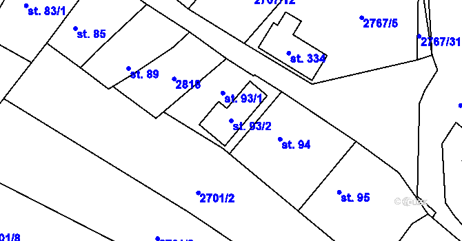 Parcela st. 93/2 v KÚ Bohuslavice nad Vláří, Katastrální mapa