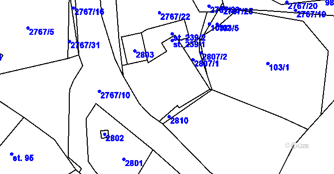 Parcela st. 239/1 v KÚ Bohuslavice nad Vláří, Katastrální mapa