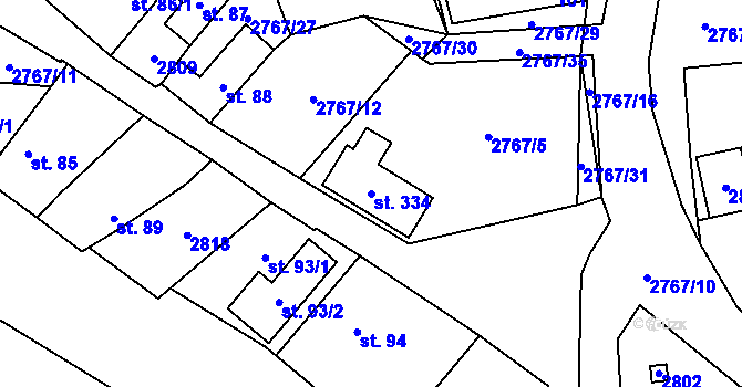 Parcela st. 334 v KÚ Bohuslavice nad Vláří, Katastrální mapa