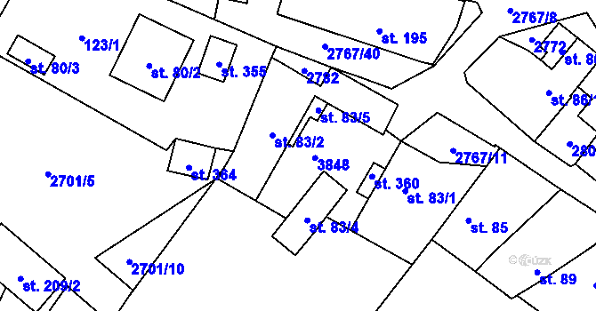 Parcela st. 83/3 v KÚ Bohuslavice nad Vláří, Katastrální mapa
