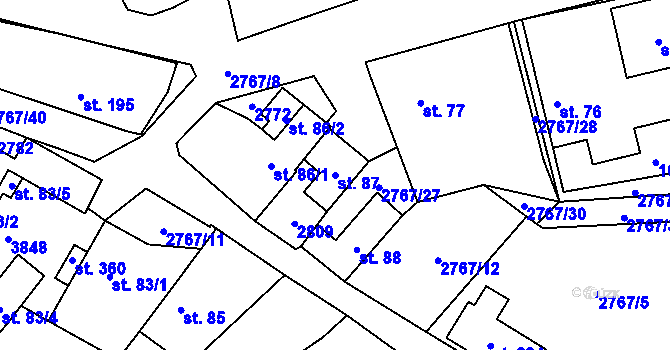 Parcela st. 87 v KÚ Bohuslavice nad Vláří, Katastrální mapa