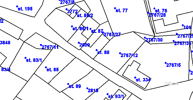Parcela st. 88 v KÚ Bohuslavice nad Vláří, Katastrální mapa