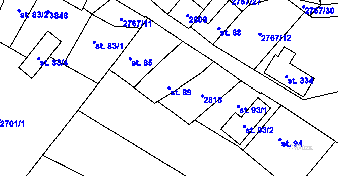 Parcela st. 89 v KÚ Bohuslavice nad Vláří, Katastrální mapa