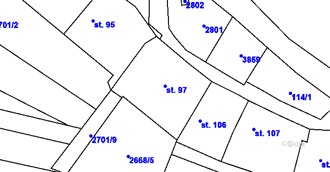 Parcela st. 97 v KÚ Bohuslavice nad Vláří, Katastrální mapa